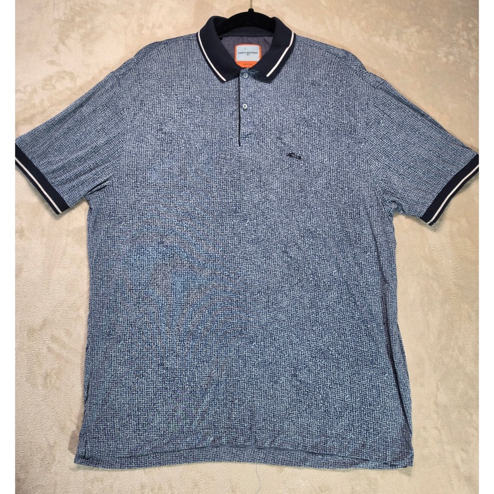 Dario Beltran Mens XL Blue Geometric Print Short Sleeve Polo Shirt Made in Spain